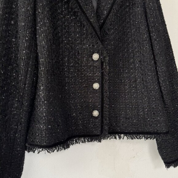 Jones New York Signature Petite Black Dixie Tweed Blazer Metallic Preppy Jacket - Picture 3 of 14